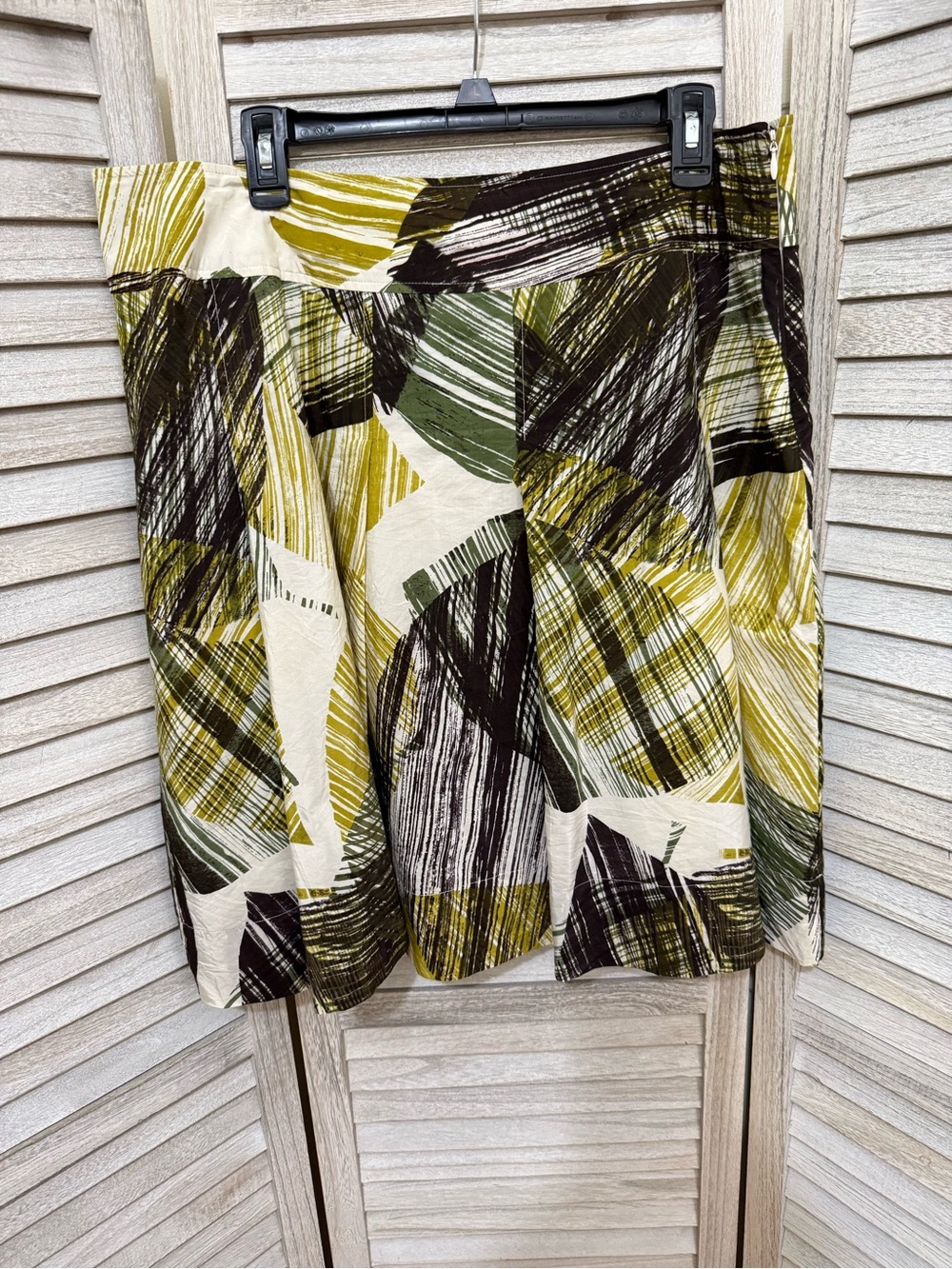 New York & Company Olive, Cream & Black Abstract Skirt